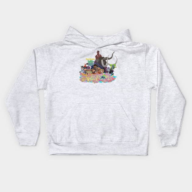 Prehistoric Hip Hop Kids Hoodie by Dedos The Nomad